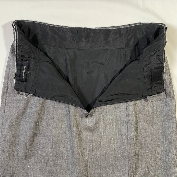 Nanette Lepore Linen Blend Pencil Skirt Gray Knee Length Ruffle Waist Size 8 - Picture 9 of 16